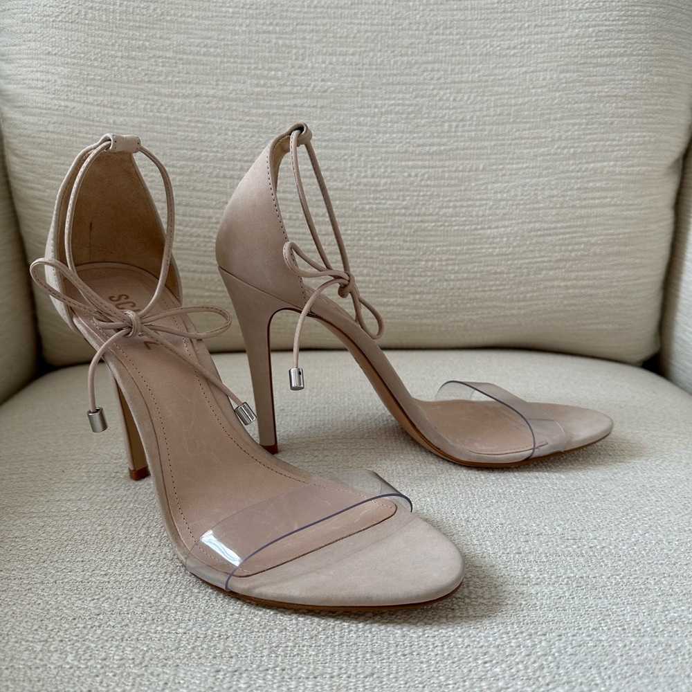 Schutz Josseana Suede and Clear Ankle Tie Sandal - Picture 6 of 11